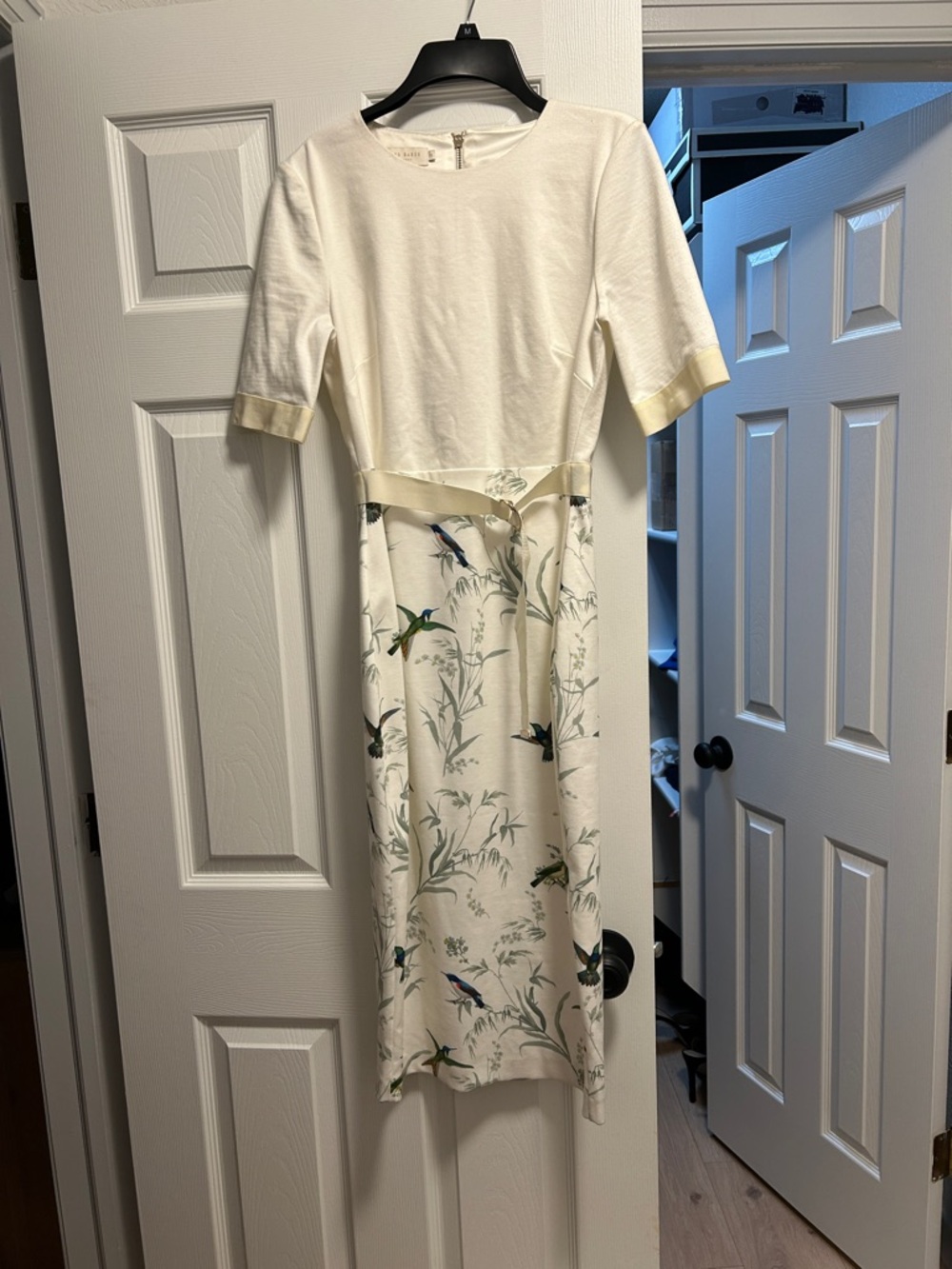 Ted Baker Cream Midi Dress with Botanical & Bird Print